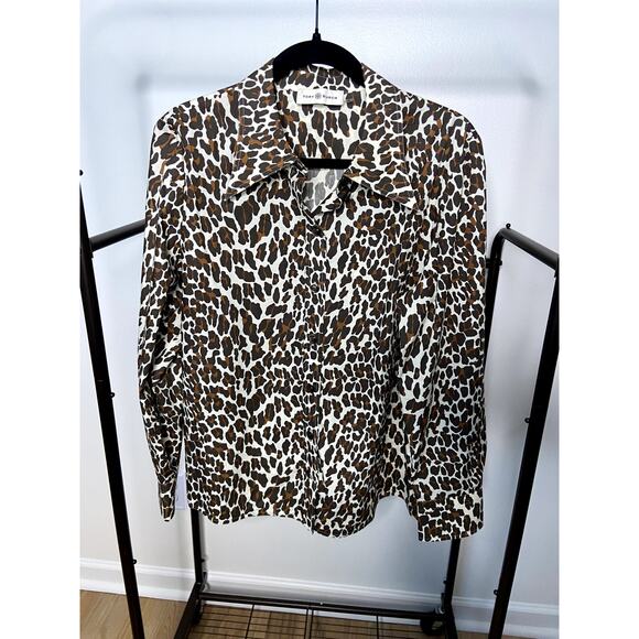 Tory Burch Reva Leopard-Print Cotton-Poplin Shirt size 14 - Picture 2 of 6